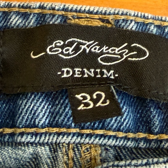 Ed Hardy Death Before Dishonor Jeans Distressed Mens 32x29 Streetwear Edgy Punk - Picture 6 of 12
